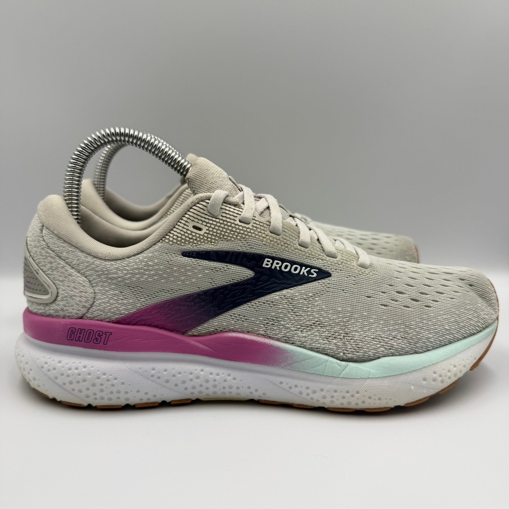 Brooks Ghost 16 White Pink Running Shoes Sneakers Women's Size 7.5 B 1204071B175